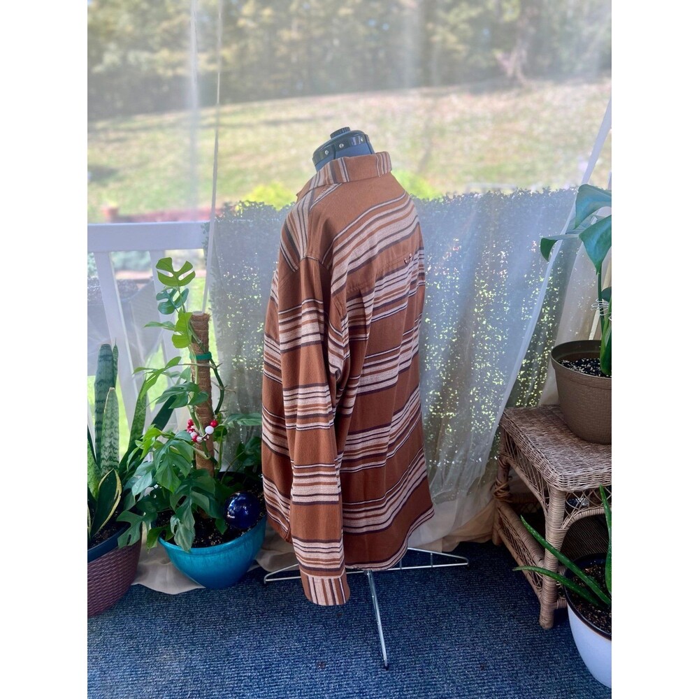 Portland Organic Brown Striped Hurley Button Down Flannel Shirt - Picture 2 of 5